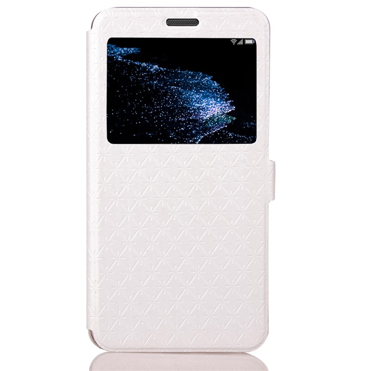 Rhombus View Window Leather Card Holder Case Cover for Huawei P10 Lite - White-3