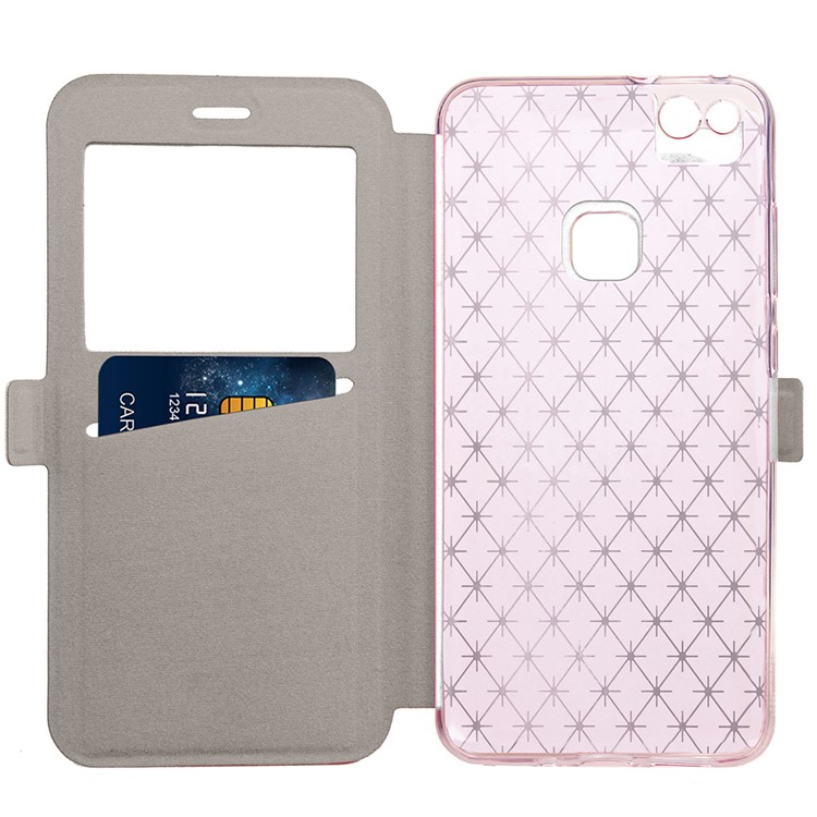 Rhombus View Window Leather Card Holder Case Cover for Huawei P10 Lite - White-5