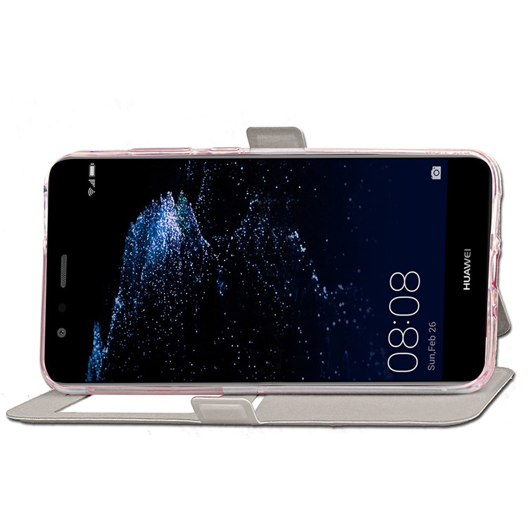Rhombus View Window Leather Card Holder Case Cover for Huawei P10 Lite - White-6