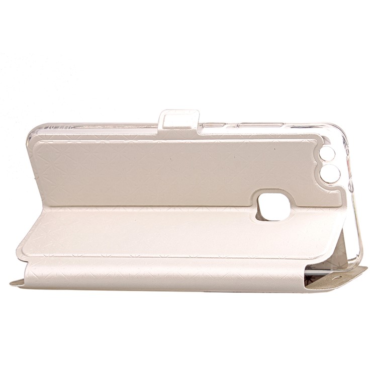 Rhombus View Window Leather Card Holder Case Cover for Huawei P10 Lite - White-7