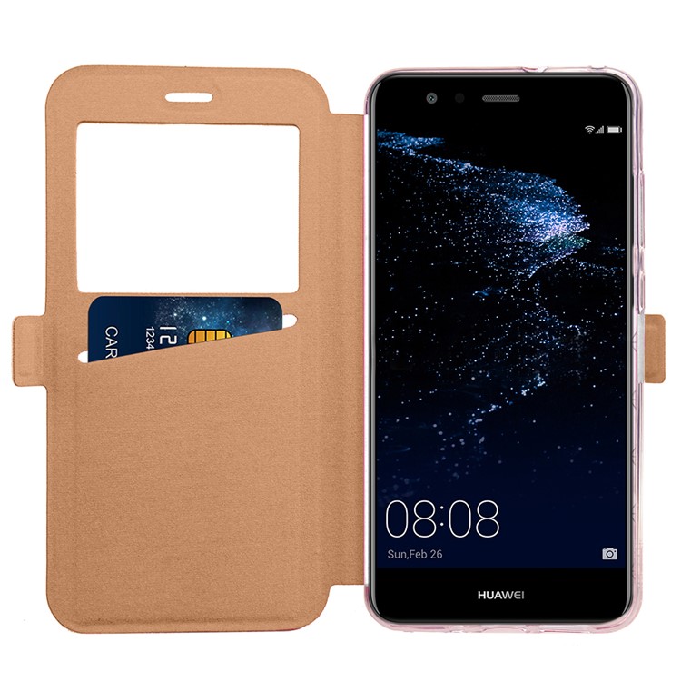 Rhombus View Window Leather Card Holder Case Cover for Huawei P10 Lite - White-8