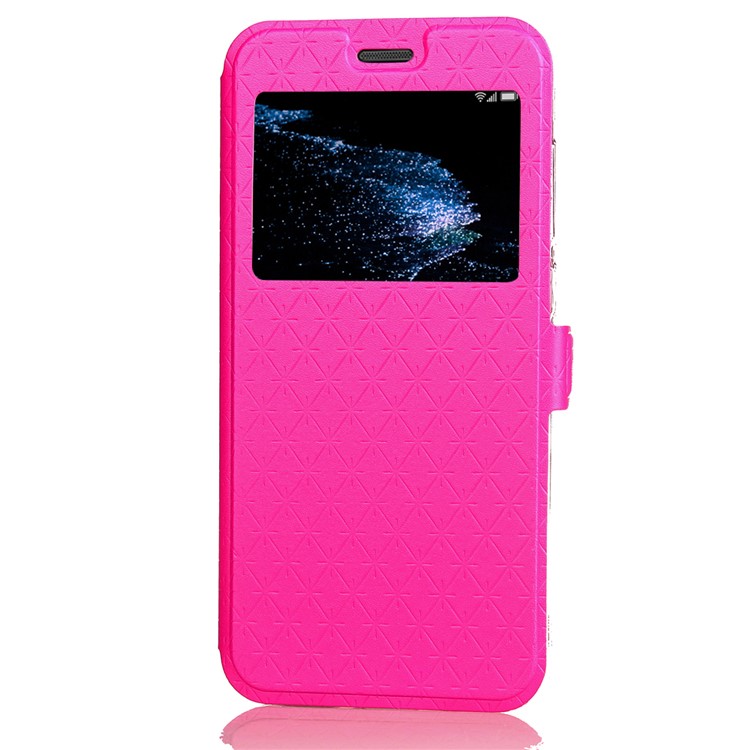 Rhombus View Window Leather Card Holder Cover Shell for Huawei P10 Lite - Rose-2