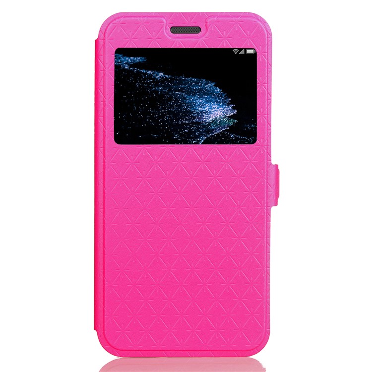 Rhombus View Window Leather Card Holder Cover Shell for Huawei P10 Lite - Rose-3
