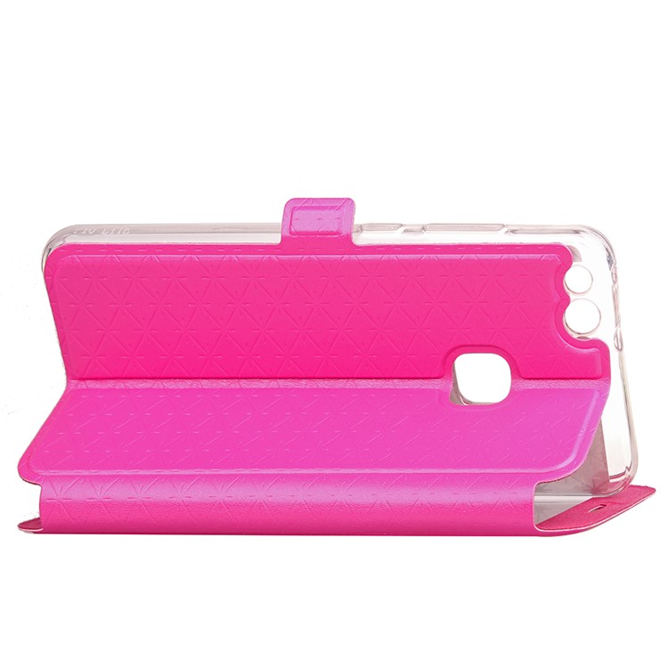 Rhombus View Window Leather Card Holder Cover Shell for Huawei P10 Lite - Rose-6