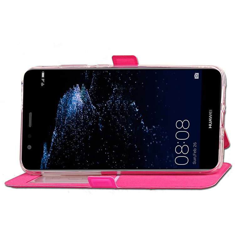 Rhombus View Window Leather Card Holder Cover Shell for Huawei P10 Lite - Rose-7