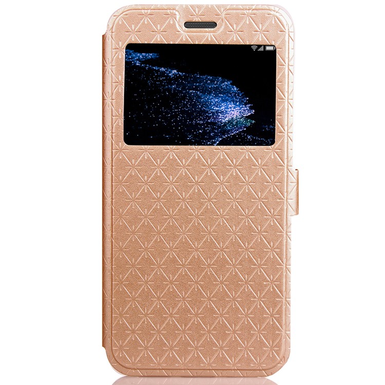 Rhombus View Window Leather Phone Case with Card Slot for Huawei P10 Lite - Gold-2