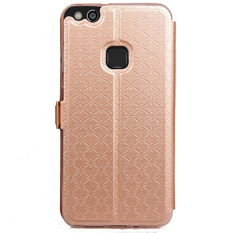 Rhombus View Window Leather Phone Case with Card Slot for Huawei P10 Lite - Gold-3