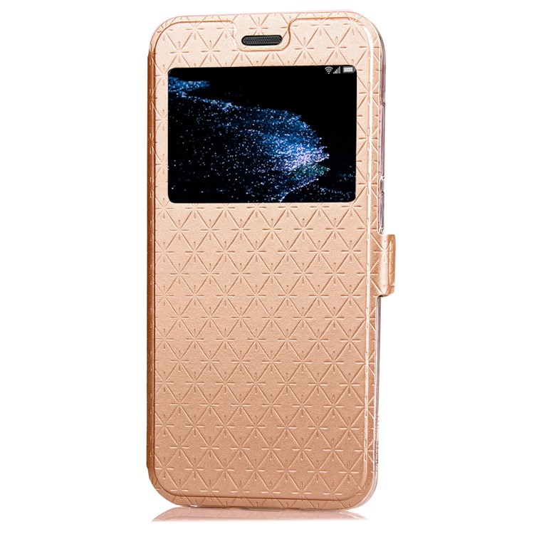 Rhombus View Window Leather Phone Case with Card Slot for Huawei P10 Lite - Gold-4