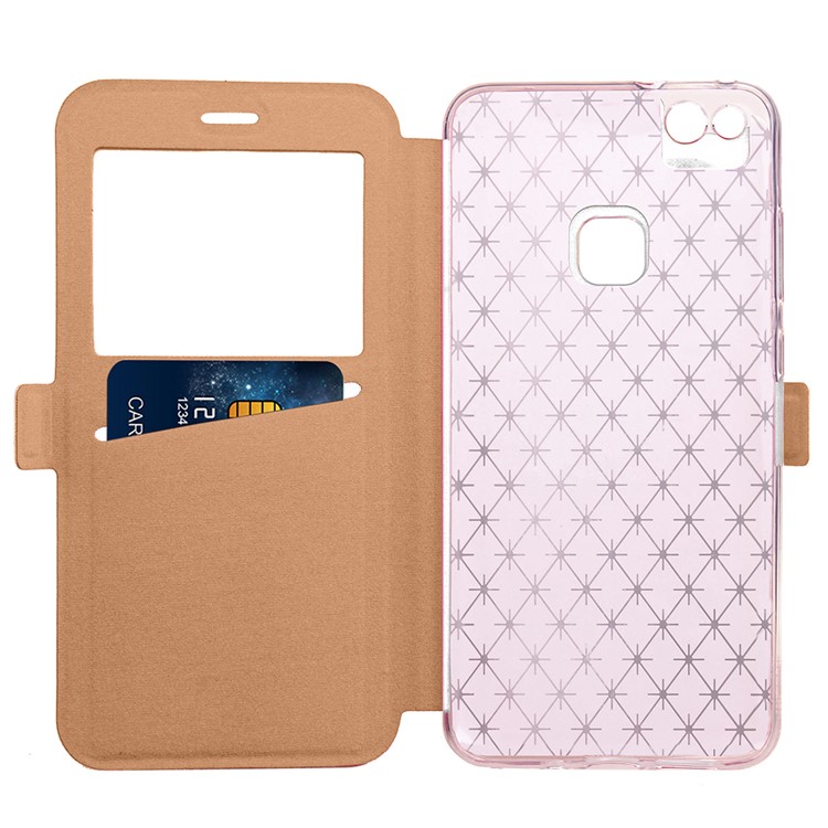 Rhombus View Window Leather Phone Case with Card Slot for Huawei P10 Lite - Gold-5