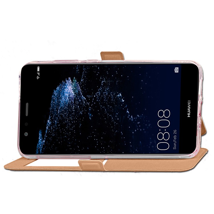 Rhombus View Window Leather Phone Case with Card Slot for Huawei P10 Lite - Gold-6