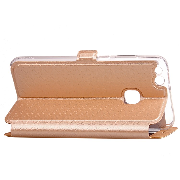 Rhombus View Window Leather Phone Case with Card Slot for Huawei P10 Lite - Gold-7
