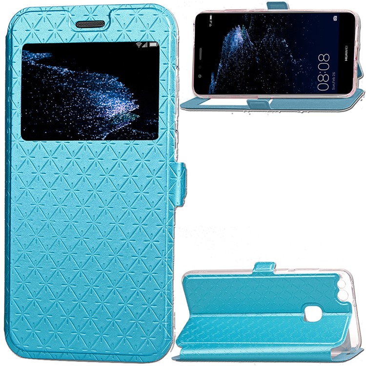 Rhombus View Window Leather Phone Cover with Stand for Huawei P10 Lite - Blue-1