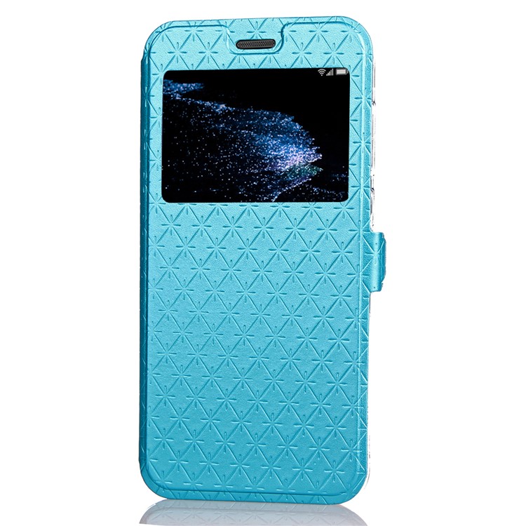 Rhombus View Window Leather Phone Cover with Stand for Huawei P10 Lite - Blue-2