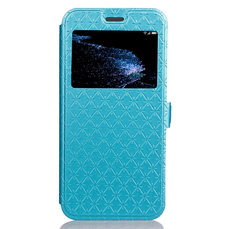 Rhombus View Window Leather Phone Cover with Stand for Huawei P10 Lite - Blue-3