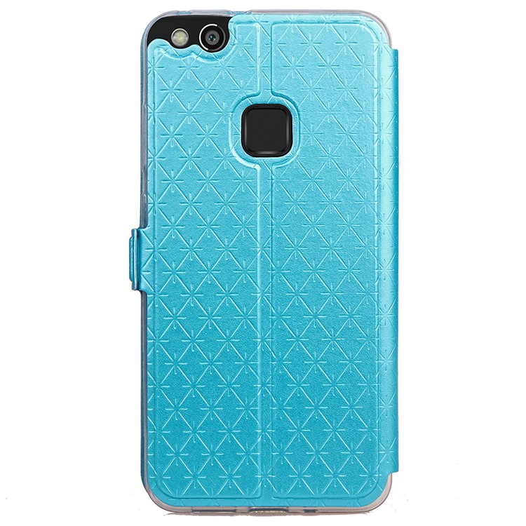 Rhombus View Window Leather Phone Cover with Stand for Huawei P10 Lite - Blue-4