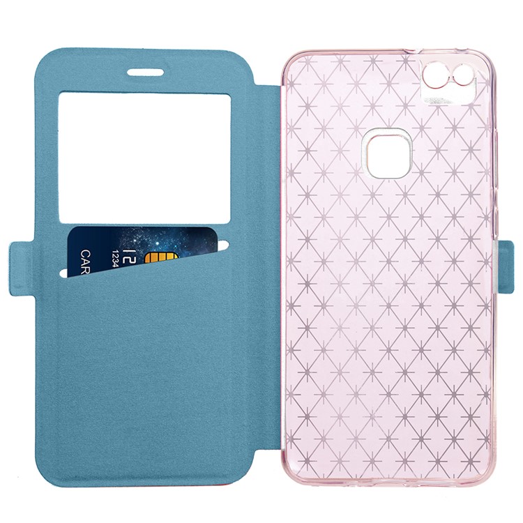 Rhombus View Window Leather Phone Cover with Stand for Huawei P10 Lite - Blue-5