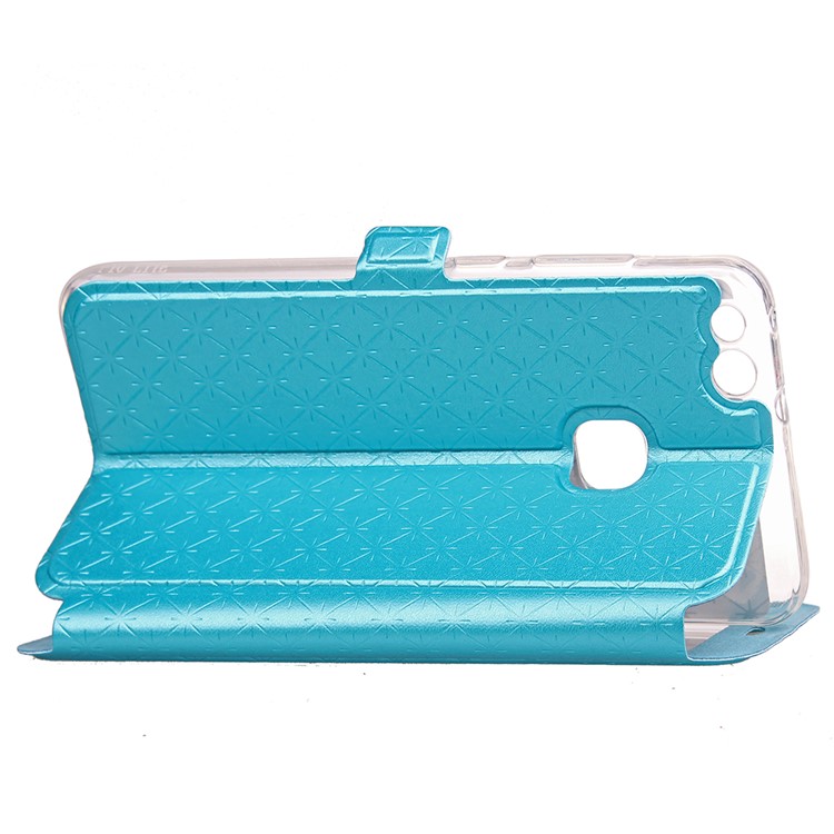 Rhombus View Window Leather Phone Cover with Stand for Huawei P10 Lite - Blue-7
