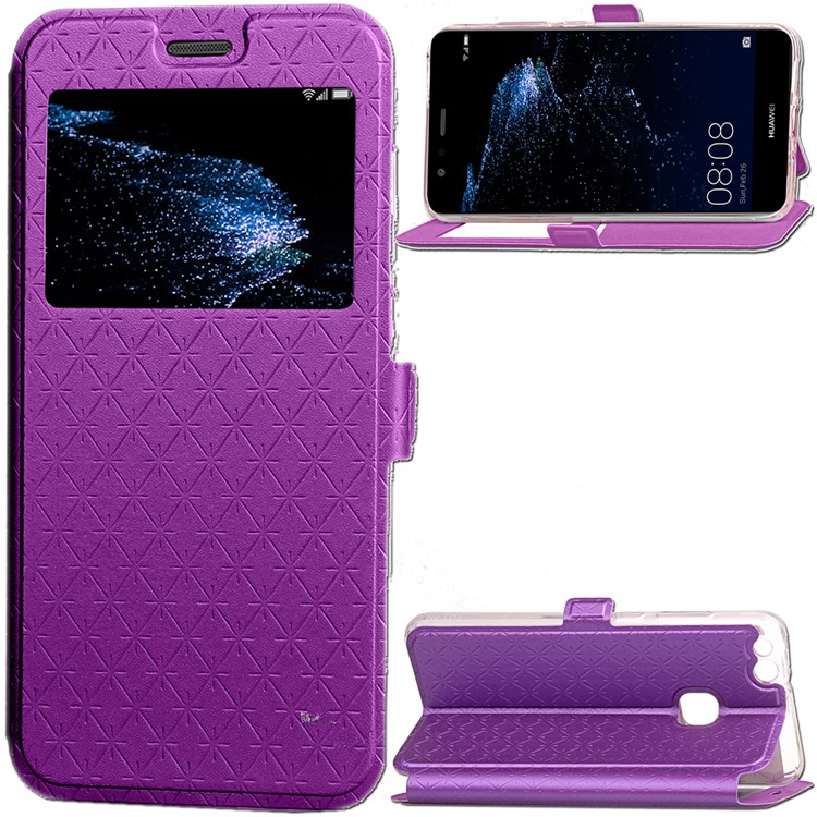 Rhombus View Window Stand Leather Mobile Casing for Huawei P10 Lite - Purple-1