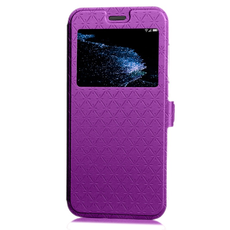 Rhombus View Window Stand Leather Mobile Casing for Huawei P10 Lite - Purple-2
