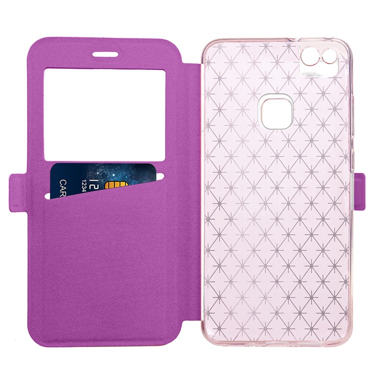 Rhombus View Window Stand Leather Mobile Casing for Huawei P10 Lite - Purple-5