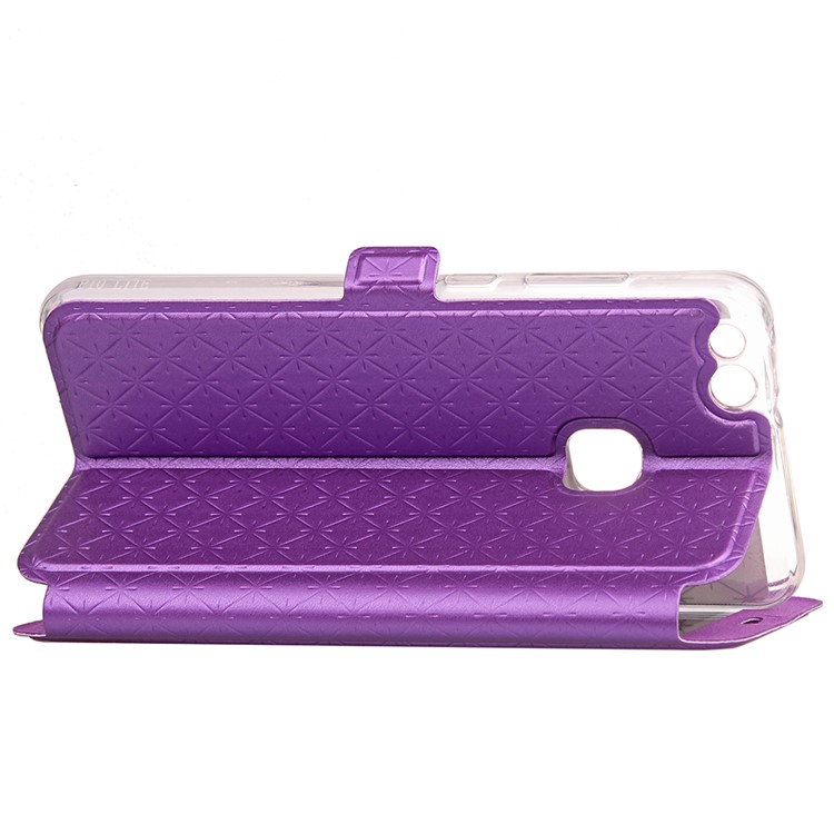 Rhombus View Window Stand Leather Mobile Casing for Huawei P10 Lite - Purple-7