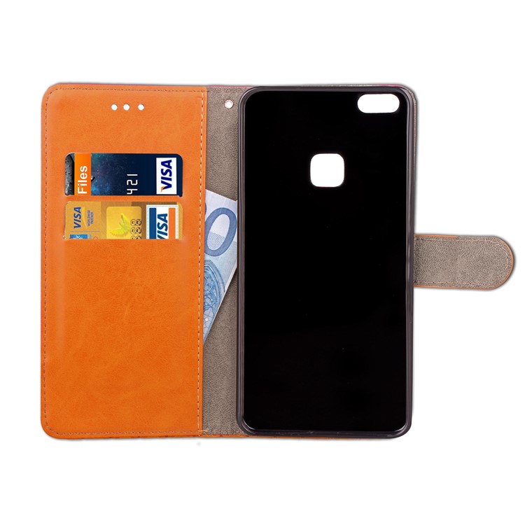 Contrast Color Jeans Cloth Rhombus Leather Wallet Case with Strap for Huawei P10 Lite - Black-10