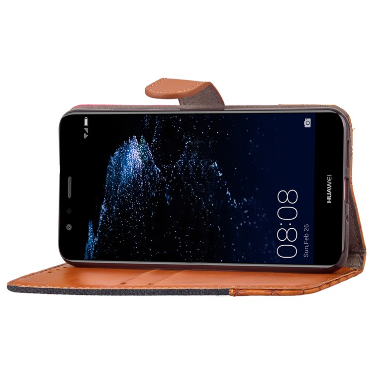 Contrast Color Jeans Cloth Rhombus Leather Wallet Case with Strap for Huawei P10 Lite - Black-11