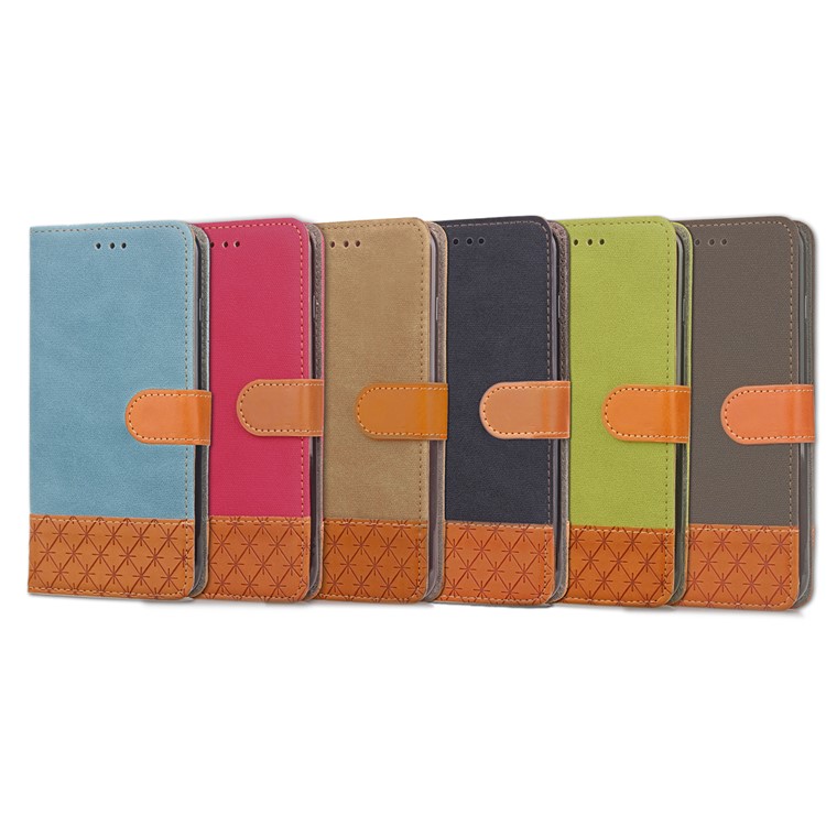 Contrast Color Jeans Cloth Rhombus Leather Wallet Case with Strap for Huawei P10 Lite - Black-14