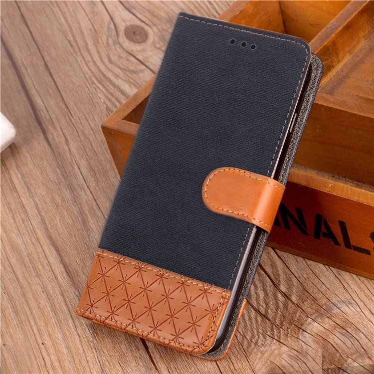 Contrast Color Jeans Cloth Rhombus Leather Wallet Case with Strap for Huawei P10 Lite - Black-3
