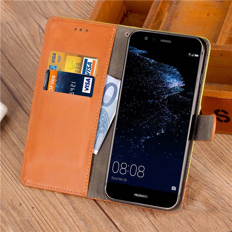 Contrast Color Jeans Cloth Rhombus Leather Wallet Case with Strap for Huawei P10 Lite - Black-5