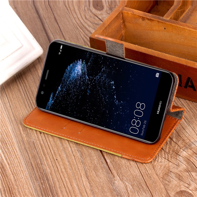 Contrast Color Jeans Cloth Rhombus Leather Wallet Case with Strap for Huawei P10 Lite - Black-6