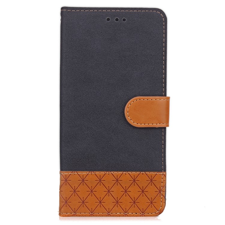 Contrast Color Jeans Cloth Rhombus Leather Wallet Case with Strap for Huawei P10 Lite - Black-7