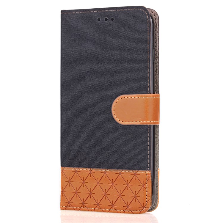 Contrast Color Jeans Cloth Rhombus Leather Wallet Case with Strap for Huawei P10 Lite - Black-9