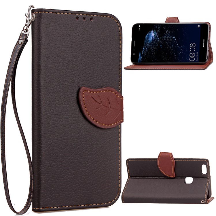 Leaf Shape Magnetic Flap Leather Wallet Case for Huawei P10 Lite - Black-1