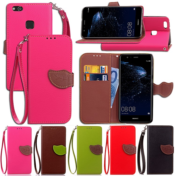 Leaf Shape Magnetic Flap Leather Wallet Case for Huawei P10 Lite - Black-15
