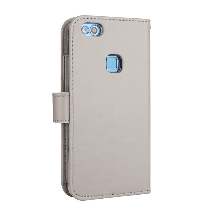 Imprint Butterfly Flowers Wallet Leather Stand Case with Strap for Huawei P10 Lite - Grey-3
