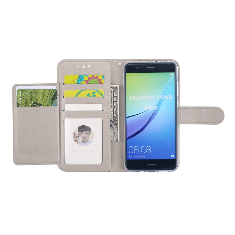 Imprint Butterfly Flowers Wallet Leather Stand Case with Strap for Huawei P10 Lite - Grey-8