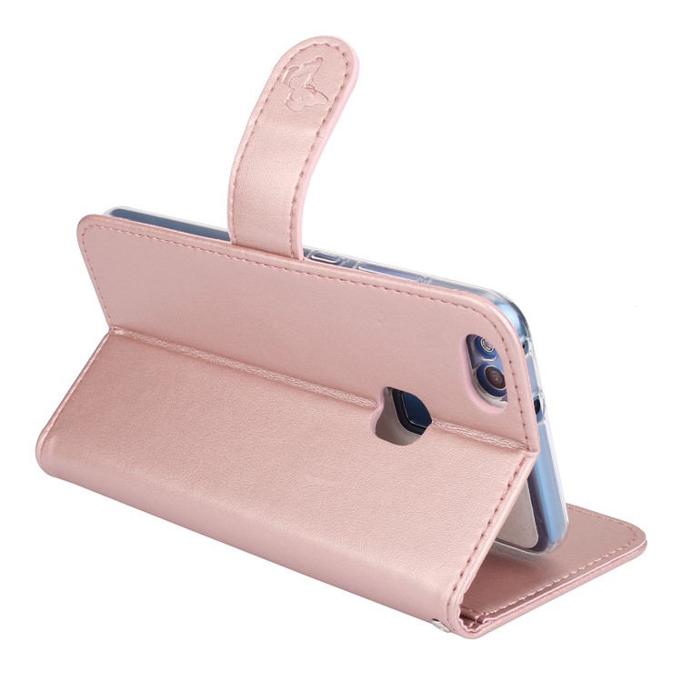 Imprint Butterfly Flowers Wallet Leather Stand Cover with Strap for Huawei P10 Lite - Rose Gold-7