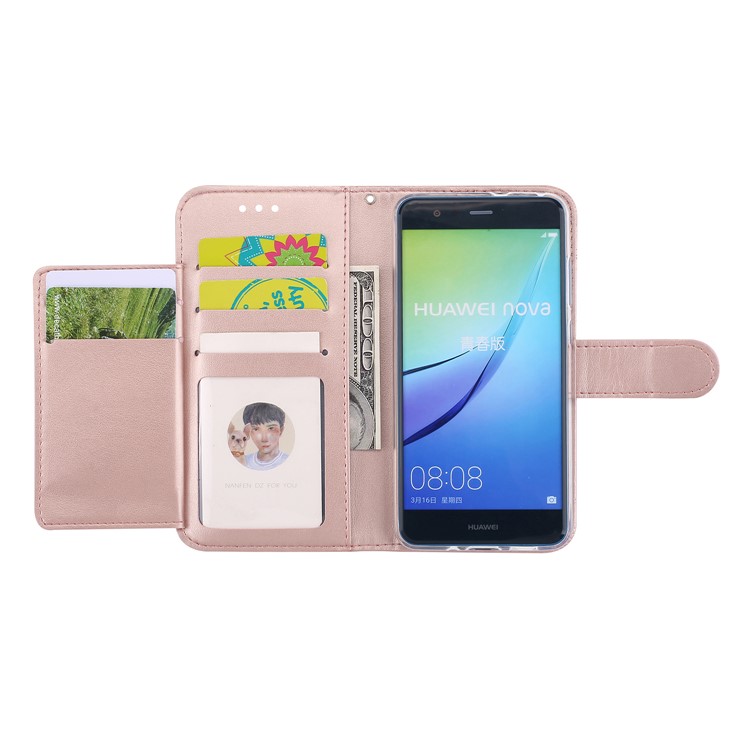 Imprint Butterfly Flowers Wallet Leather Stand Cover with Strap for Huawei P10 Lite - Rose Gold-8