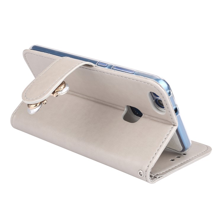 Rhinestone Imprint Butterfly Flower Wallet Stand Leather Case for Huawei P10 Lite - Grey-7