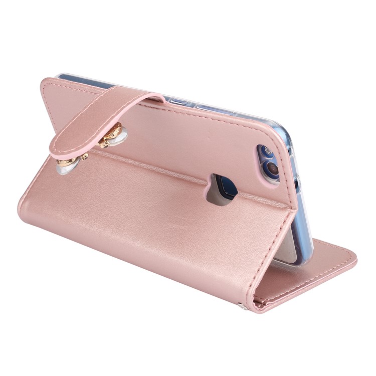 Rhinestone Imprint Butterfly Flower Wallet Stand Leather Cover for Huawei P10 Lite - Rose Gold-7