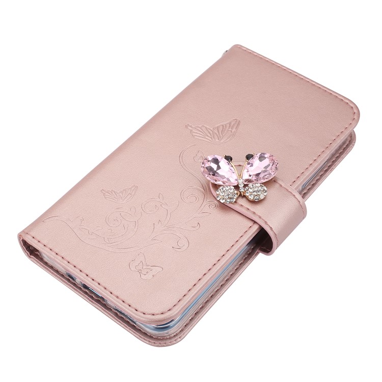 Rhinestone Imprint Butterfly Flower Wallet Stand Leather Cover for Huawei P10 Lite - Rose Gold-8