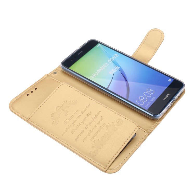 Rhinestone Imprint Butterfly Flower Wallet Stand Leather Shell for Huawei P10 Lite - Gold-4