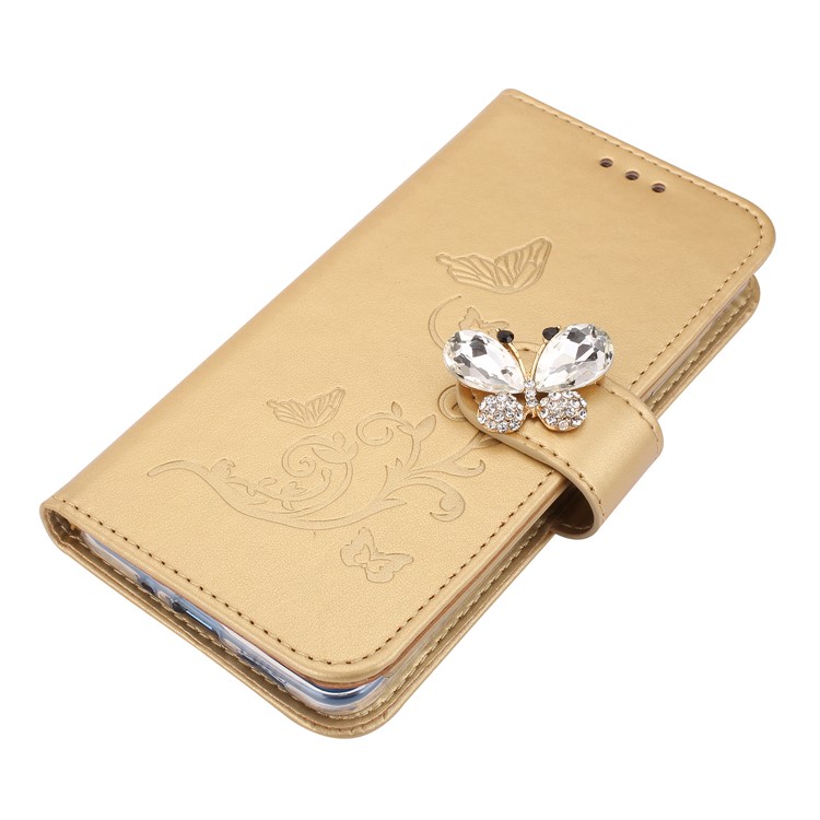 Rhinestone Imprint Butterfly Flower Wallet Stand Leather Shell for Huawei P10 Lite - Gold-8