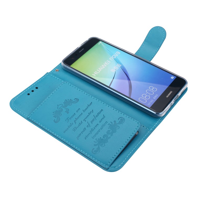 Rhinestone Imprint Butterfly Flower Wallet Stand Leather Casing for Huawei P10 Lite - Blue-4