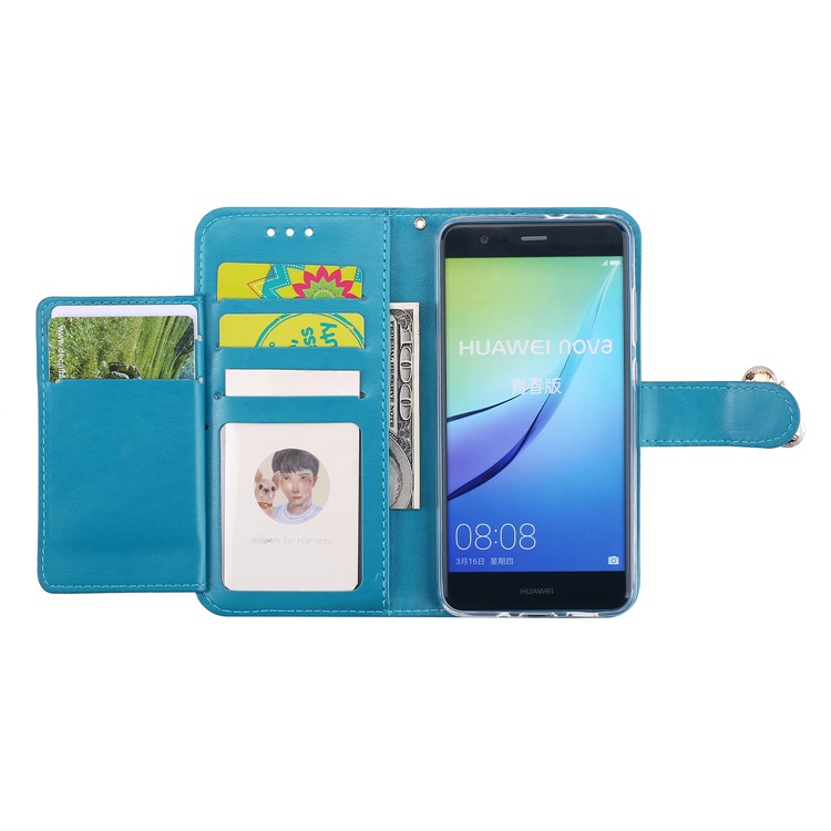 Rhinestone Imprint Butterfly Flower Wallet Stand Leather Casing for Huawei P10 Lite - Blue-5