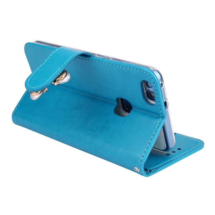 Rhinestone Imprint Butterfly Flower Wallet Stand Leather Casing for Huawei P10 Lite - Blue-7