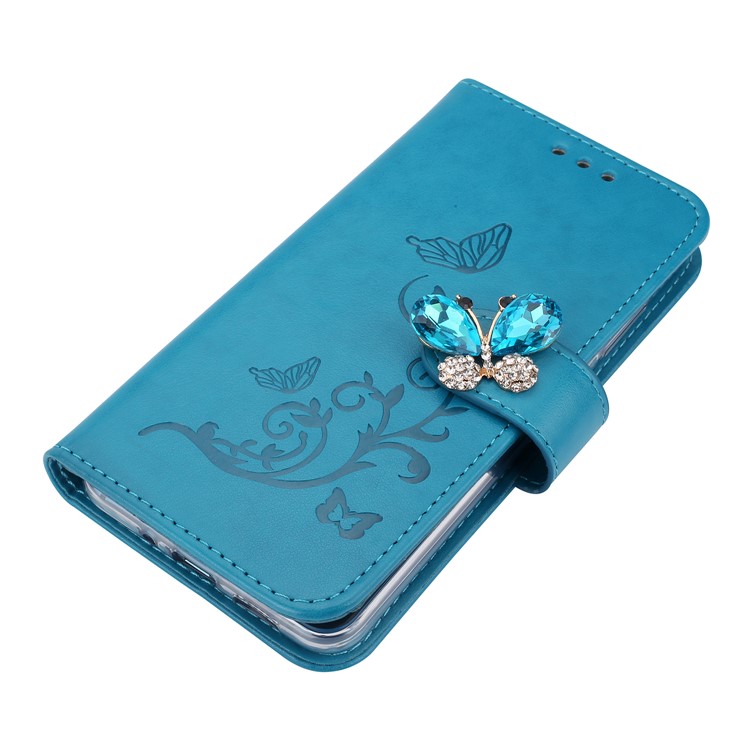 Rhinestone Imprint Butterfly Flower Wallet Stand Leather Casing for Huawei P10 Lite - Blue-8