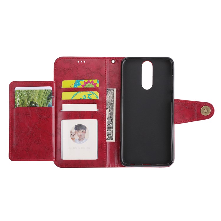 5-Slot Vintage Oil Wax Leather Wallet Cover for Huawei Mate 10 Lite - Red-8