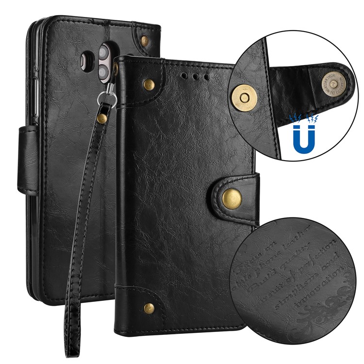 5-Slot Vintage Oil Wax Leather Wallet Stand Case for Huawei Mate 10 - Black-1